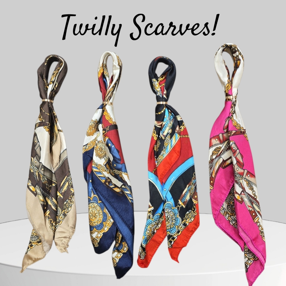 Twilly Chain Design Scarf- Available In colors Black, Pink, Brown, And Navy